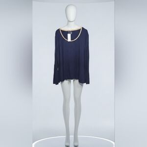 GYS Bamboo Stretch Knit Long Sleeve Pajama Top Navy Blue With Gold Trim 4X